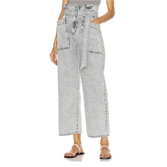 Agolde Aden Paperbag Belted Utility Wide Leg Jeans Rolling Thunder Gray Size 25 - Picture 1 of 13